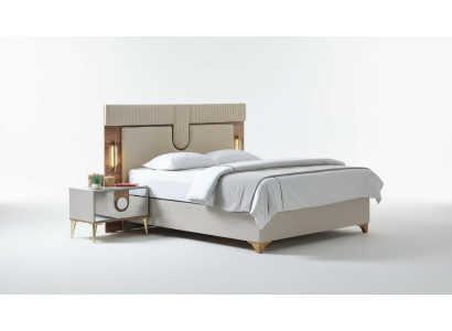 Juego de dormitorio de lujo Cama + 2 mesitas de noche en madera Nuevo y moderno.