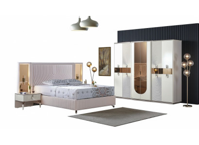 Conjunto de dormitorio de lujo cama 2 mesitas de noche armario madera completo moderno nuevo