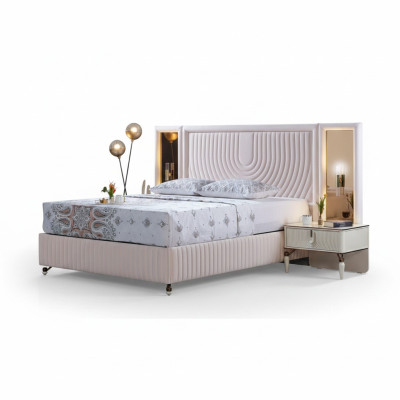 Conjunto de dormitorio de lujo cama + 2 mesitas de noche de madera modernas completas