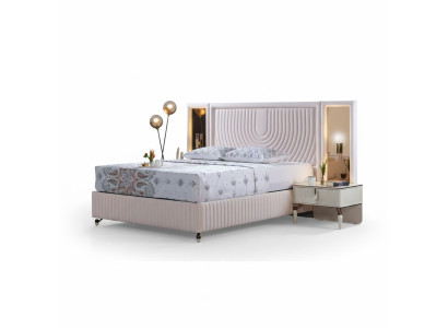 Conjunto de dormitorio de lujo cama + 2 mesitas de noche de madera modernas completas