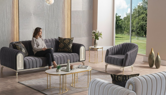 Muebles elegantes conjunto de sofás 3+1 Mesa de centro Sofá Sofás Sillones Gris