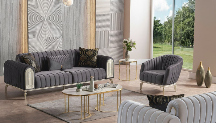 Muebles elegantes conjunto de sofás 3+1 Mesa de centro Sofá Sofás Sillones Gris