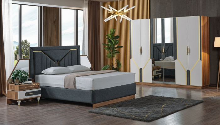 Dormitorio Set Cama + 2x Mesitas de Noche + Armario Ropero Diseño Muebles 4 pzs. Nuevo.