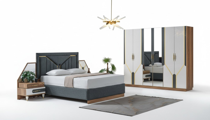 Dormitorio Set Cama + 2x Mesitas de Noche + Armario Ropero Diseño Muebles 4 pzs. Nuevo.