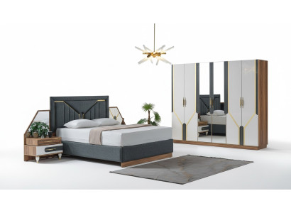 Dormitorio Set Cama + 2x Mesitas de Noche + Armario Ropero Diseño Muebles 4 pzs. Nuevo.