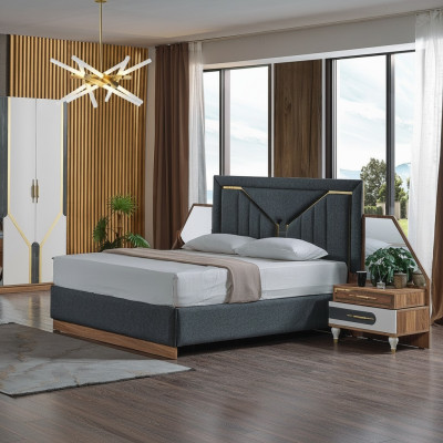 Juego de dormitorio de lujo cama + 2 mesitas de noche + armario de madera completo nuevo y moderno