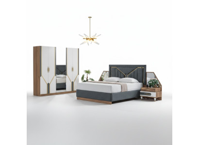 Juego de dormitorio de lujo cama + 2 mesitas de noche + armario de madera completo nuevo y moderno