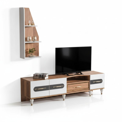 Mueble de televisión moderno y estante con cajones, bajo, soporte para televisión y armario.