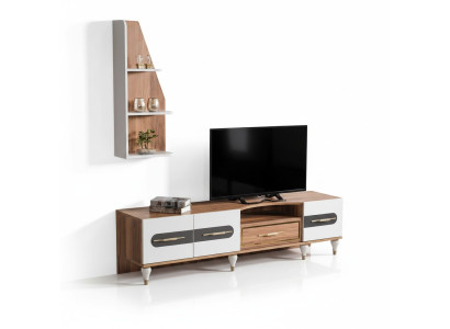 Mueble de televisión moderno y estante con cajones, bajo, soporte para televisión y armario.
