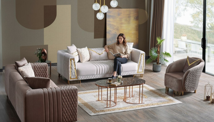 Juego de sala de muebles premium con 3+3+1 asientos, conjunto de sofá de 2 sofás y 1 sillón.