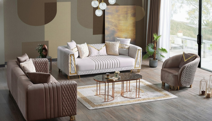 Juego de sala de muebles premium con 3+3+1 asientos, conjunto de sofá de 2 sofás y 1 sillón.