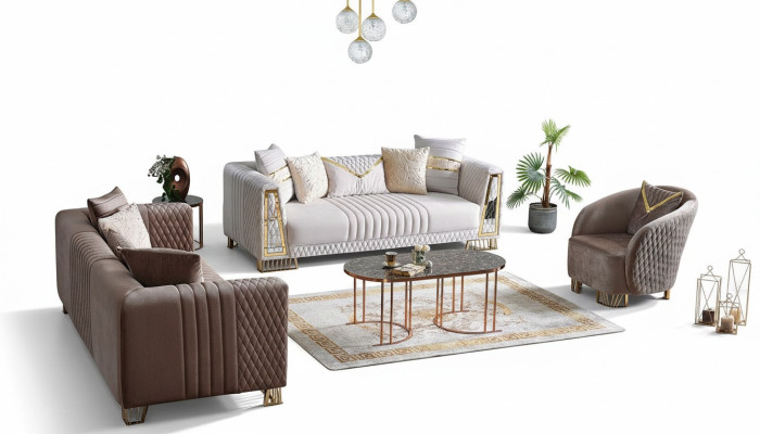 Juego de sala de muebles premium con 3+3+1 asientos, conjunto de sofá de 2 sofás y 1 sillón.