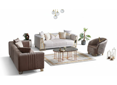 Juego de sala de muebles premium con 3+3+1 asientos, conjunto de sofá de 2 sofás y 1 sillón.