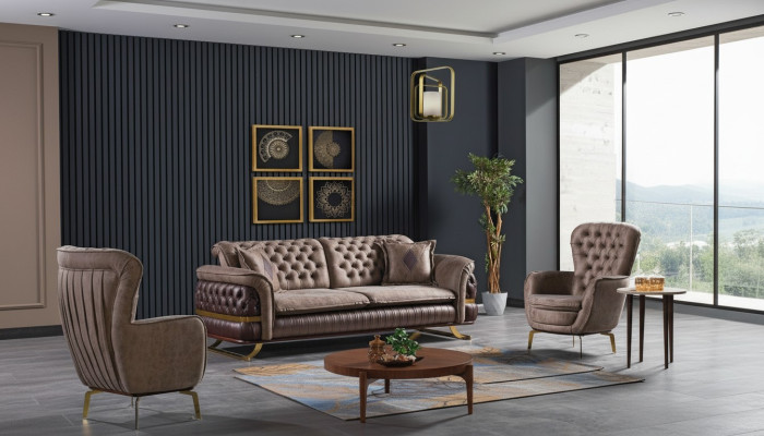 Sofá de diseño 3+3+1 asientos Sofá Tapizado Conjunto de sofás Chesterfield