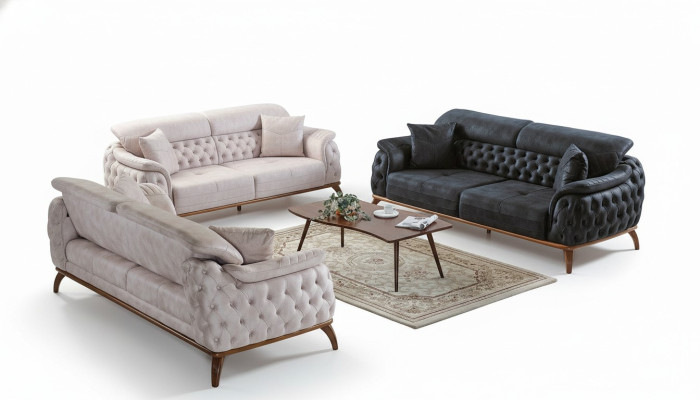 Conjunto de sofás de 3+3+1 plazas, estilo moderno con sillón reclinable tipo Chesterfield, estilo moderno, 3 piezas, nuevo.