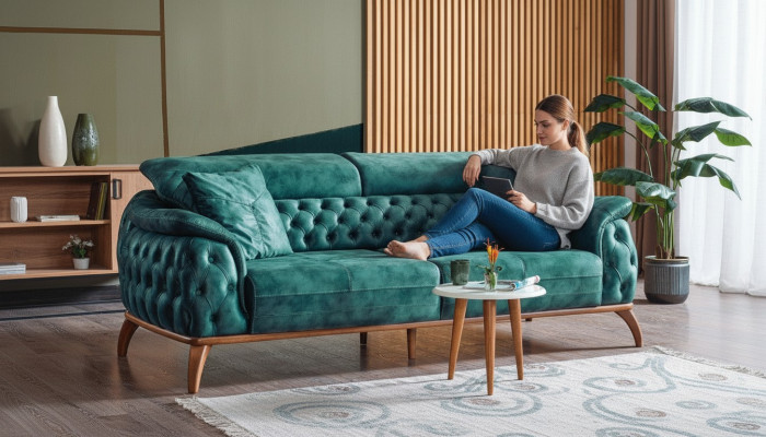 Sofá de diseño Chesterfield de lujo de 3 plazas, sofá tapizado en tela nuevo.