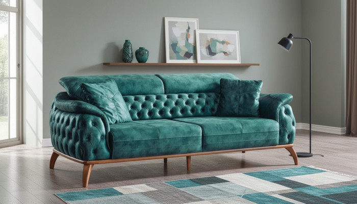 Sofá de diseño Chesterfield de lujo de 3 plazas, sofá tapizado en tela nuevo.