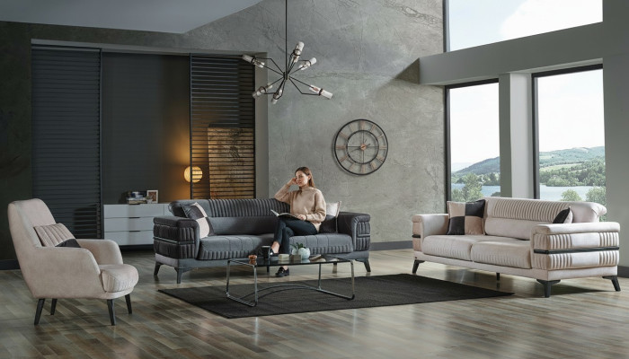 Conjunto de sofás 3+3+1 de madera para sala de estar de lujo, sofá moderno de tela nuevo completo.