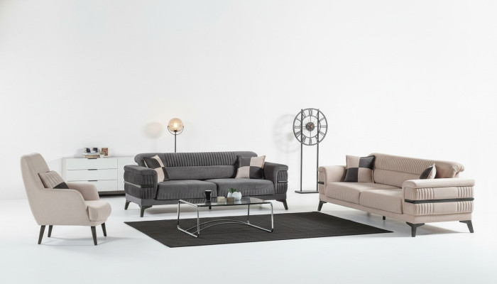 Conjunto de sofás 3+3+1 de madera para sala de estar de lujo, sofá moderno de tela nuevo completo.