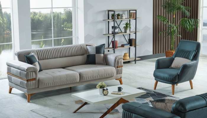 Sofá de 3 plazas + 1 de tela de madera, sofá de 3 plazas moderno, sillón completo conjunto nuevo.