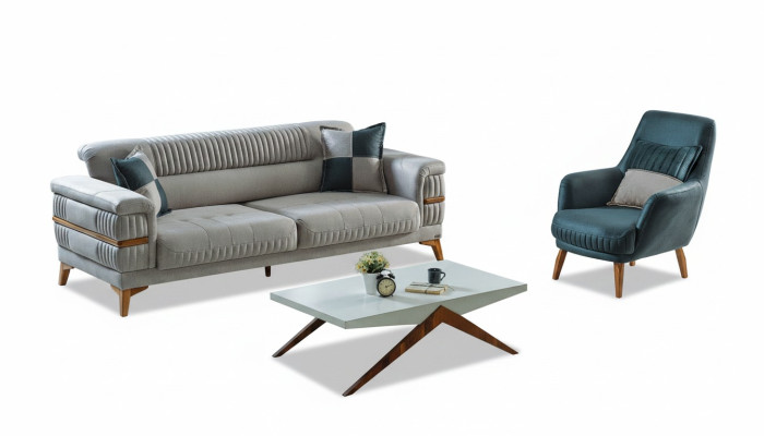 Sofá de 3 plazas + 1 de tela de madera, sofá de 3 plazas moderno, sillón completo conjunto nuevo.