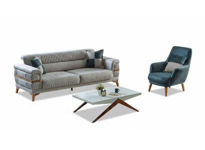 Sofá de 3 plazas + 1 de tela de madera, sofá de 3 plazas moderno, sillón completo conjunto nuevo.