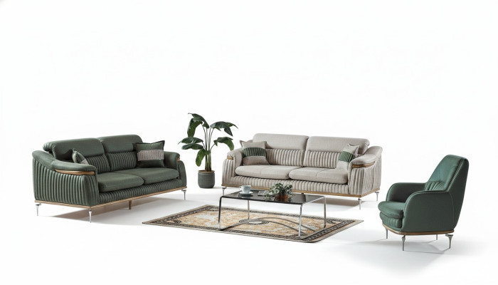 Conjunto de sofá 3+3+1 asientos Juego de sala completo Sofá Sillón Madera EU