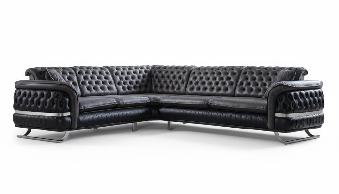Sofá de esquina conjunto de sala de estar Color Negro Forma de U XXL Sofá Nuevo Chesterfield Nuevo