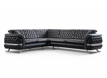 Sofá de esquina conjunto de sala de estar Color Negro Forma de U XXL Sofá Nuevo Chesterfield Nuevo