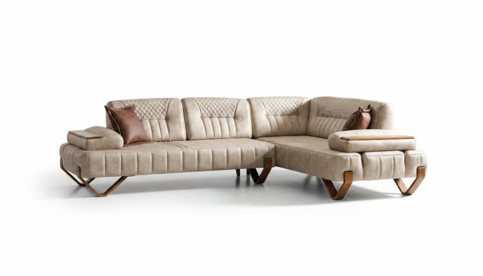 Sofá esquinero conjunto de salón color beige en forma de L, sofá nuevo, sofá esquinero de lujo para la sala de estar, nuevo.
