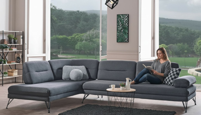 Sofá esquinero en forma de L de tela, sofá esquinero Premium, sofá tapizado en forma de L, moderno.