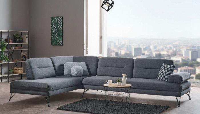 Sofá esquinero en forma de L de tela, sofá esquinero Premium, sofá tapizado en forma de L, moderno.