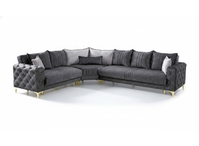 Sofá esquinero gris para sala de estar en forma de L moderno Chesterfield de lujo nuevo.