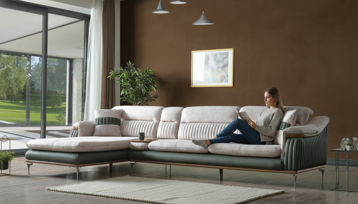 Sofá de esquina en forma de L Sofás Sofá de lujo para el hogar Asientos Acolchados Sofás modernos