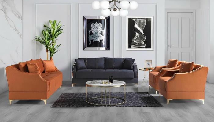 Juego de sofás 3+2+1+1 salón conjunto completo de tela sofá sillón madera nuevo