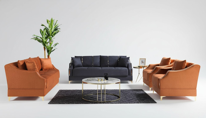 Juego de sofás 3+2+1+1 salón conjunto completo de tela sofá sillón madera nuevo