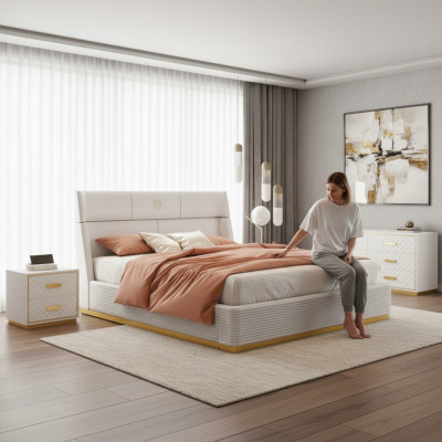 Cama de diseño para el dormitorio cama doble camas de lujo tapizado hotel nuevo.