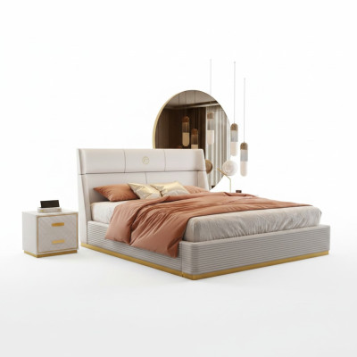 Cama de diseño para el dormitorio cama doble camas de lujo tapizado hotel nuevo.