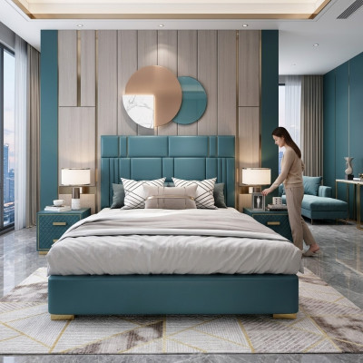 Cama de diseño dormitorio Cuero artificial Hotel Lujo Muebles tapizados Diseñador