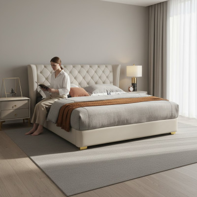 Chesterfield Design Cama Dormitorio Acolchada de Cuero Artificial 180x200 Nuevo