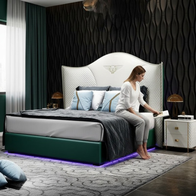 Diseño de lujo cama doble de hotel dormitorio moderno muebles de madera tapizados.