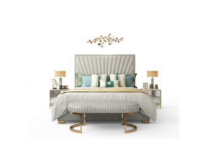 Cama de diseño de madera doble de lujo moderno para hotel dormitorio nuevo.