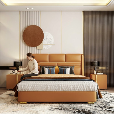 Cama doble Dormitorio Cama Muebles de lujo Habitación doble Hotel Instalación 180x200