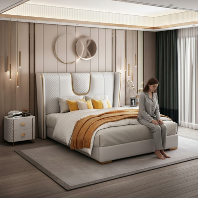 Doble cama de hotel dormitorio cama acolchado diseño muebles de lujo metal