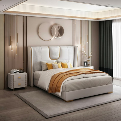 Doble cama de hotel dormitorio cama acolchado diseño muebles de lujo metal