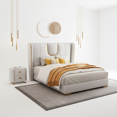 Doble cama de hotel dormitorio cama acolchado diseño muebles de lujo metal