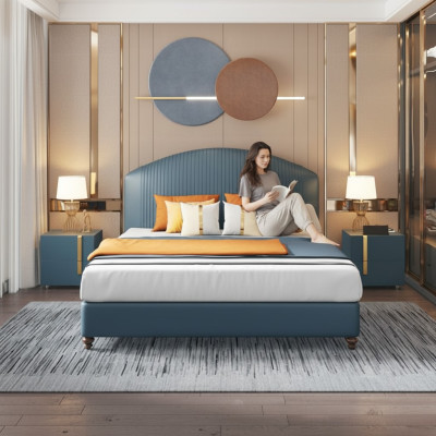 Cama Dormitorio Lujo Cama doble Azul Diseño moderno Camas Hotel
