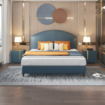 Cama Dormitorio Lujo Cama doble Azul Diseño moderno Camas Hotel
