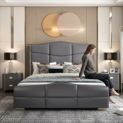 Diseño de cama doble. Muebles de lujo modernos para dormitorio de hotel. Marco de cama.