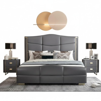 Diseño de cama doble. Muebles de lujo modernos para dormitorio de hotel. Marco de cama.